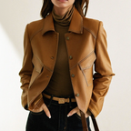 Anita Women’s Leather Jacket – Elegant Button-Up Jacket with Soft Comfort Fit