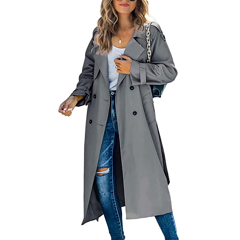 Brielle Women’s Long Trench Coat – Elegant Tailored Mid-Season Lightweight Jacket