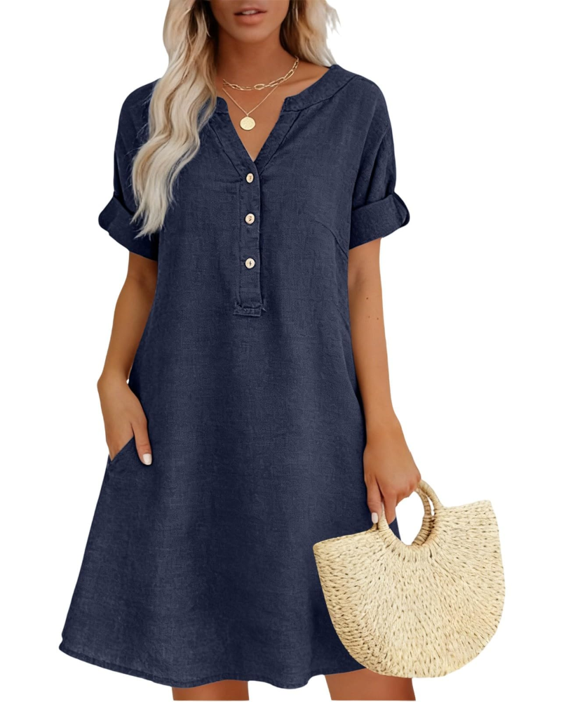 Evelyn Women’s Summer Midi Dress – Casual Linen Cotton Beach Sundress