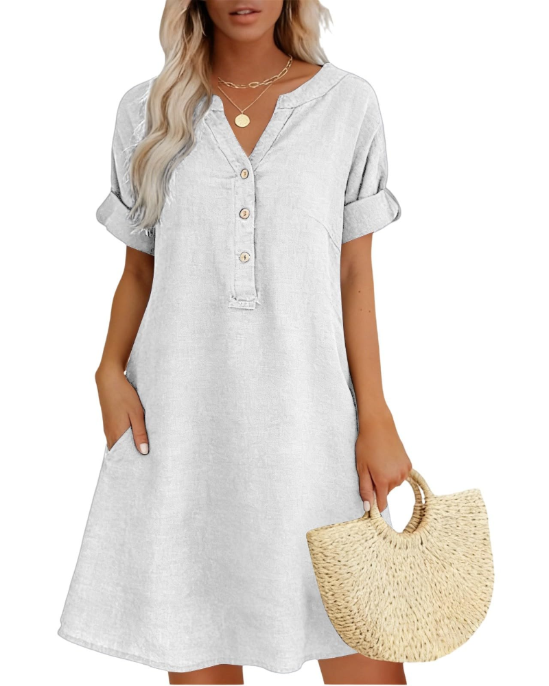 Evelyn Women’s Summer Midi Dress – Casual Linen Cotton Beach Sundress