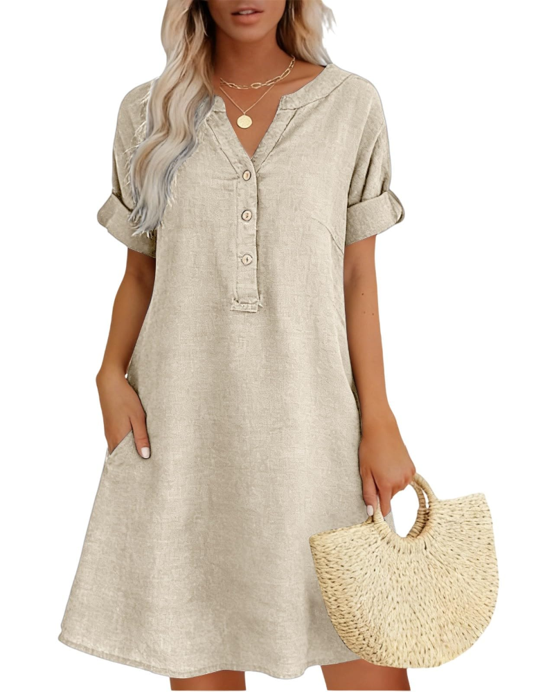 Evelyn Women’s Summer Midi Dress – Casual Linen Cotton Beach Sundress