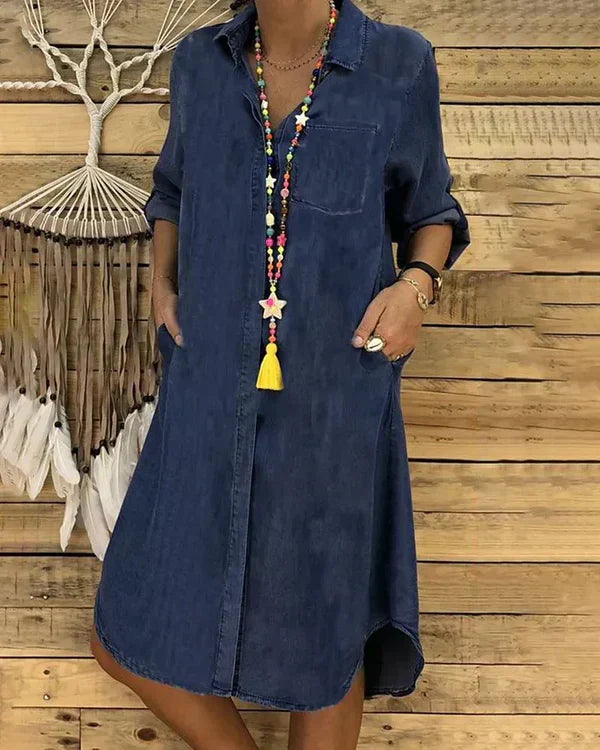 Morgane Women’s Denim Shirt Dress – Lightweight Breathable Midi Casual Dress