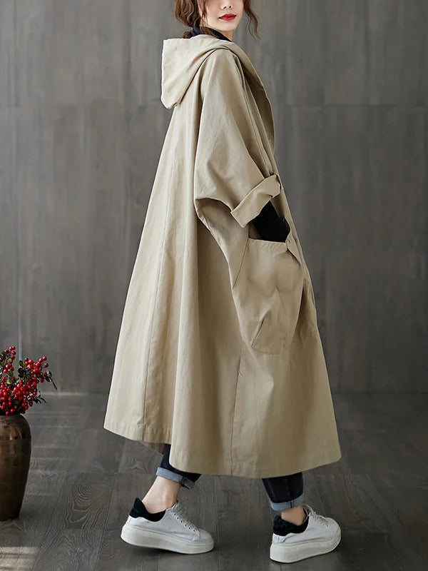 Selena Women’s Long Trench Coat – Elegant Hooded Waterproof Jacket for Rainy Days