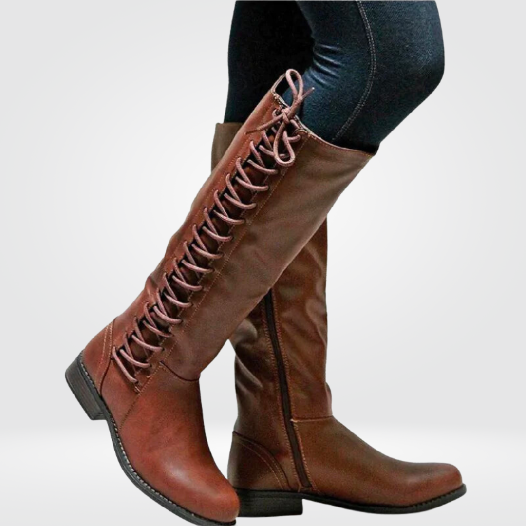 Amelia Women’s Knee-High Boots – Genuine Leather Lace-Up Winter Boots with Warm Lining