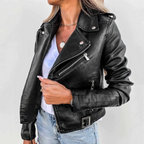Eva Women’s Leather Jacket – Premium Belted Moto Jacket with Stand Collar