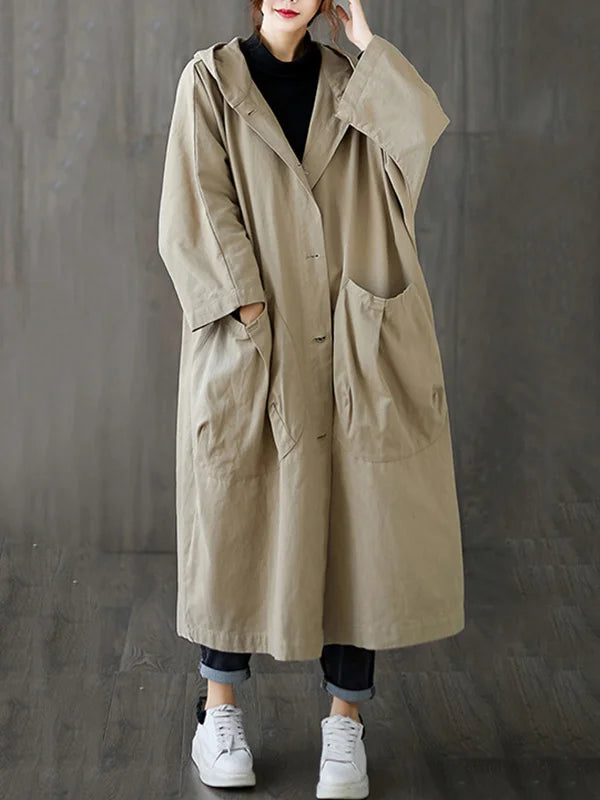 Selena Women’s Long Trench Coat – Elegant Hooded Waterproof Jacket for Rainy Days