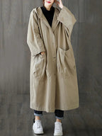 Selena Women’s Long Trench Coat – Elegant Hooded Waterproof Jacket for Rainy Days