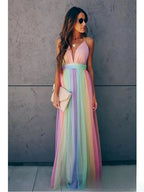 Isabelle Women’s Rainbow Maxi Dress – Elegant Sleeveless Summer Dress with Flowing Fit