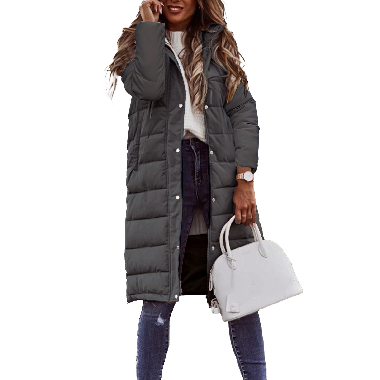 Evie Women’s Long Puffer Coat – Warm Quilted Winter Jacket with Adjustable Hood