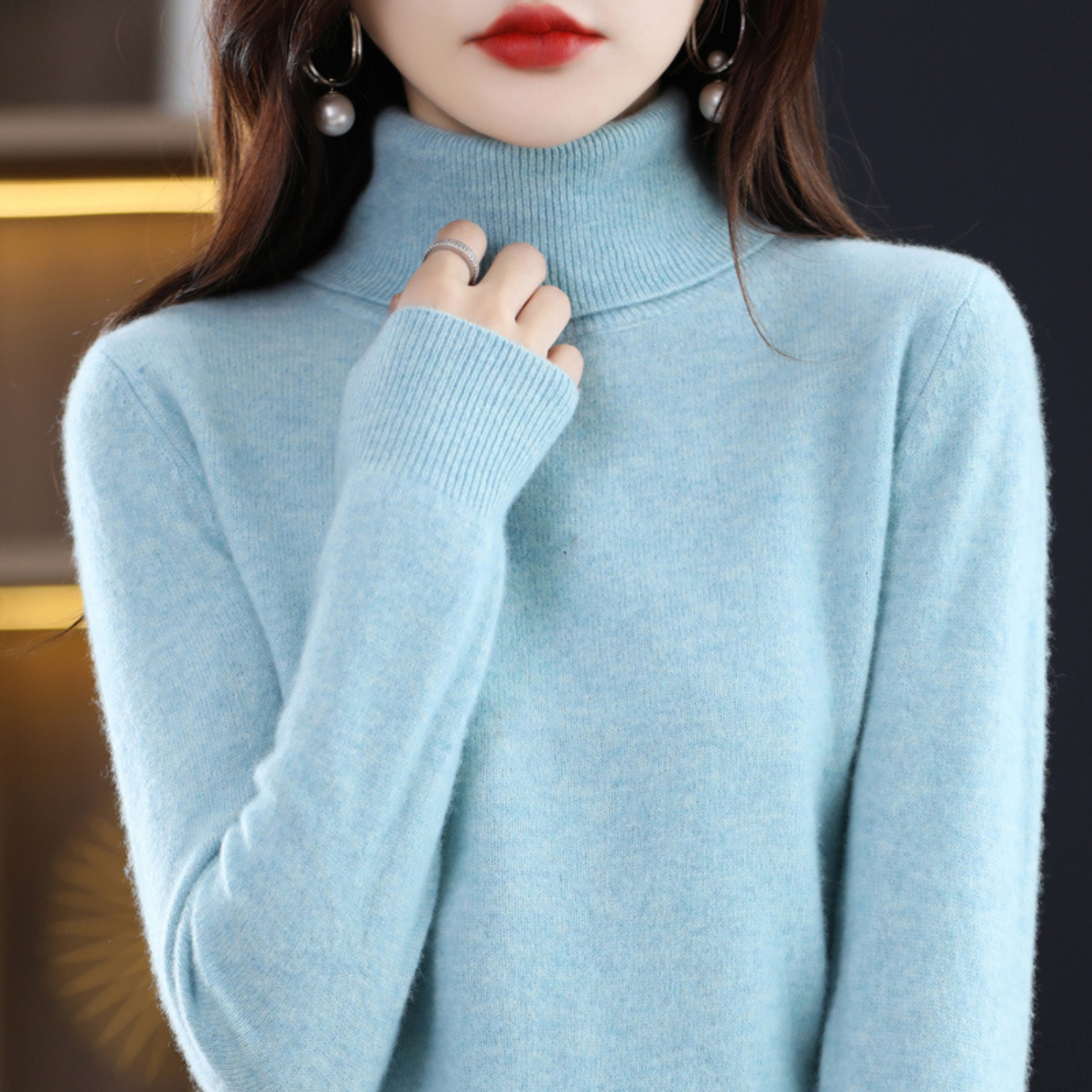 Emmie Women’s Cashmere Turtleneck Jumper – Soft Warm Elegant Knit Sweater