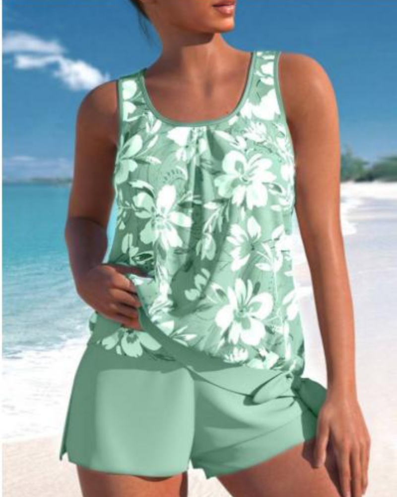 Adalina Women's Floral Tankini Set – Two-Piece Swim Top with Matching Shorts