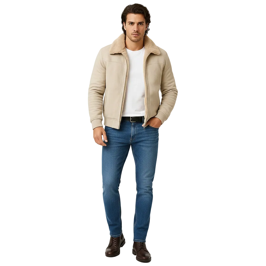 Michael Men’s Fur Collar Jacket – Slim Fit Zip-Up Winter Coat with Soft Lining