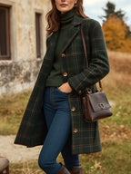 Peyton Women’s Wool Blend Coat – Long Plaid Winter Coat with Elegant Tailored Fit