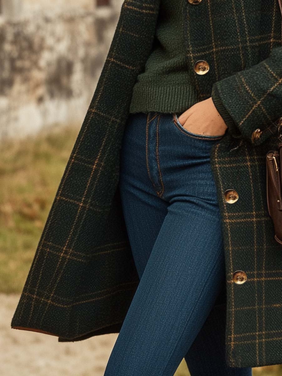 Peyton Women’s Wool Blend Coat – Long Plaid Winter Coat with Elegant Tailored Fit