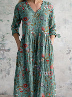 Astrid Women’s Floral Dress – Elegant V-Neck Summer Midi Dress for Weddings & Parties