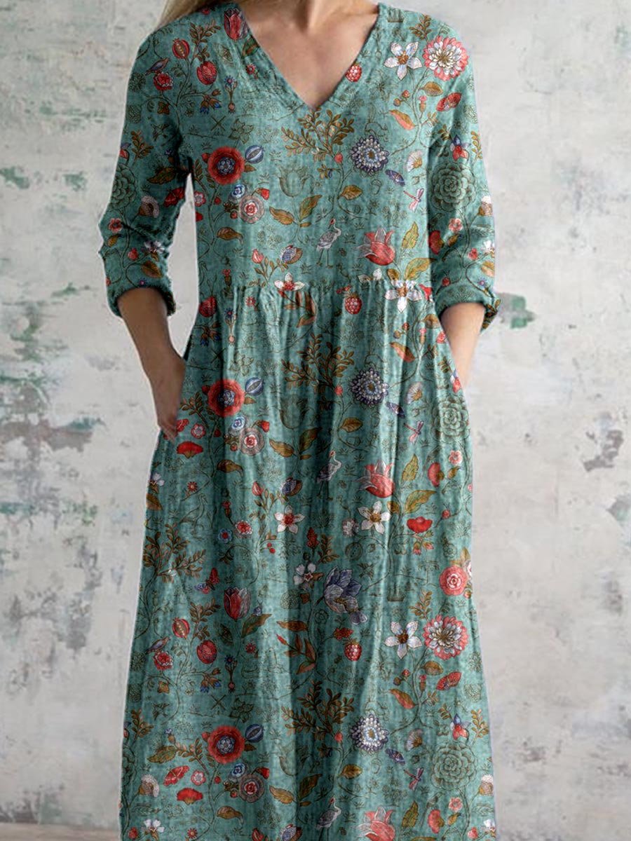 Astrid Women’s Floral Dress – Elegant V-Neck Summer Midi Dress for Weddings & Parties