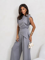 Vivine Women’s Two-Piece Set – Elegant Draped Top & Wide Leg Trousers Co-Ord