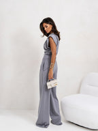 Vivine Women’s Two-Piece Set – Elegant Draped Top & Wide Leg Trousers Co-Ord