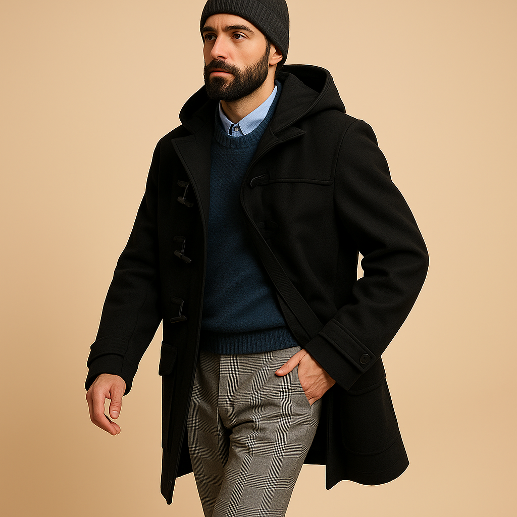 Seth Men’s Long Winter Coat – Modern Warm Overcoat with Functional Side Pockets