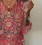 Brianna Women’s Boho Blouse – Ruby Print Top with Relaxed Fit & Elegant Oriental Style