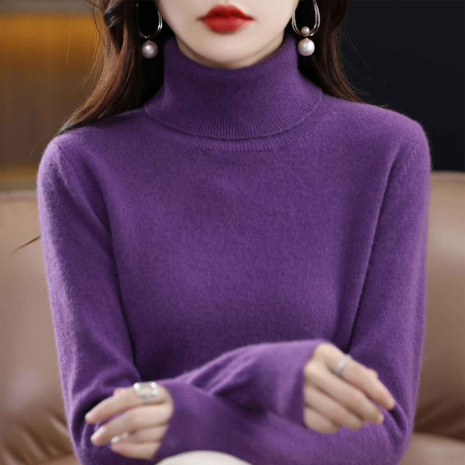 Emmie Women’s Cashmere Turtleneck Jumper – Soft Warm Elegant Knit Sweater