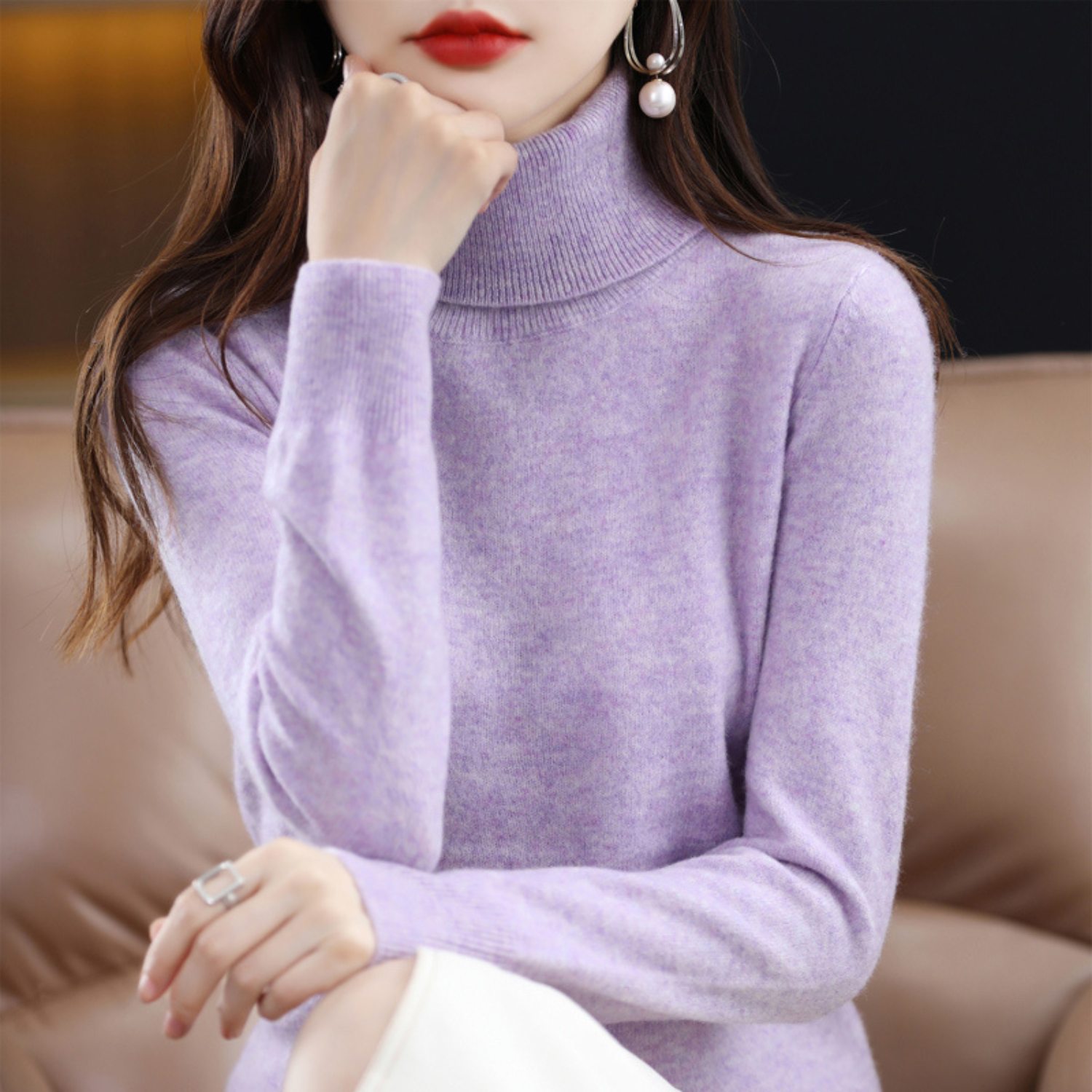 Emmie Women’s Cashmere Turtleneck Jumper – Soft Warm Elegant Knit Sweater