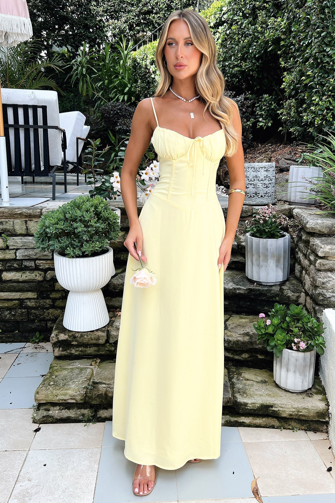 Emily Women’s Maxi Dress – Elegant Lace A-Line Dress with Open Back & Adjustable Tie