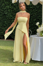 Victoria Women’s Evening Dress – Strapless Maxi Gown with High Split & Elegant Fit