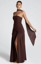 Victoria Women’s Evening Dress – Strapless Maxi Gown with High Split & Elegant Fit