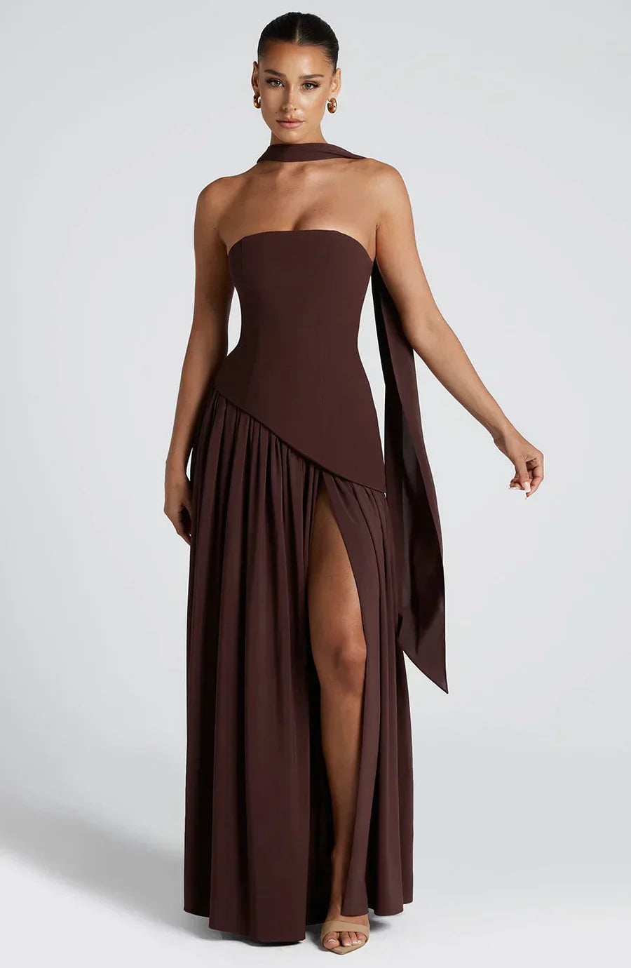 Victoria Women’s Evening Dress – Strapless Maxi Gown with High Split & Elegant Fit
