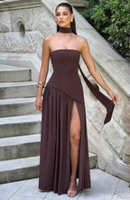 Victoria Women’s Evening Dress – Strapless Maxi Gown with High Split & Elegant Fit