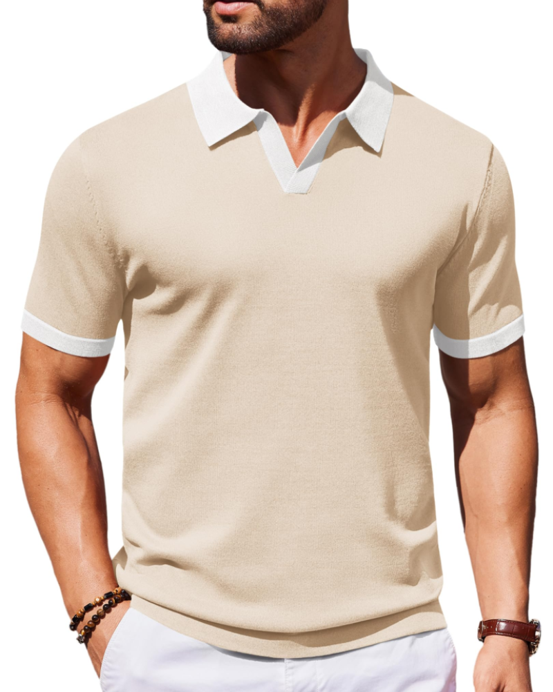 Ethan Men's Knit Polo Shirt – Ice Silk V-Neck Stretch Short Sleeve Polo