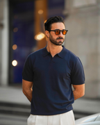 Ethan Men's Knit Polo Shirt – Ice Silk V-Neck Stretch Short Sleeve Polo