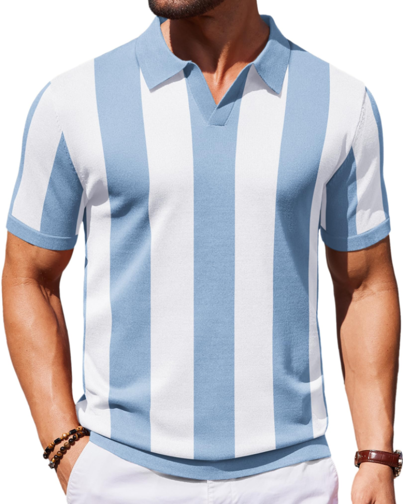 Ethan Men's Knit Polo Shirt – Ice Silk V-Neck Stretch Short Sleeve Polo