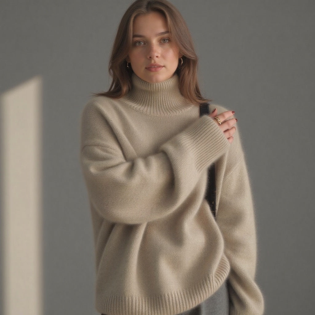 Sydney Women’s Cashmere Turtleneck Jumper – Oversized Soft Luxury Knit Sweater