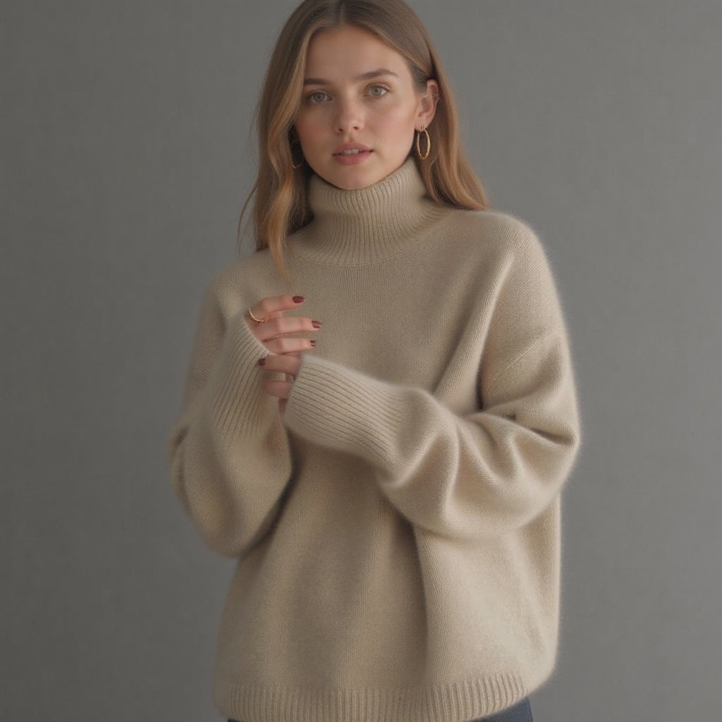 Sydney Women’s Cashmere Turtleneck Jumper – Oversized Soft Luxury Knit Sweater