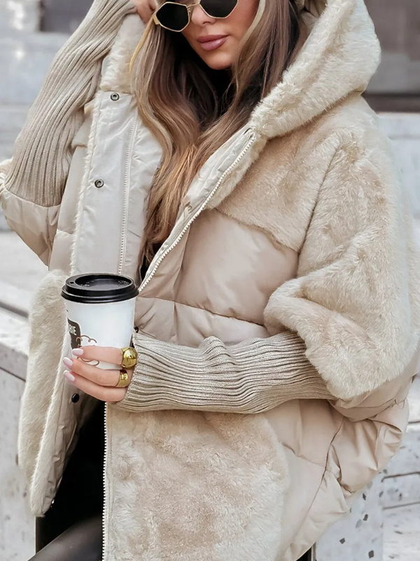 Camila Women’s Puffer Jacket – Elegant Quilted Winter Coat with Knit Details