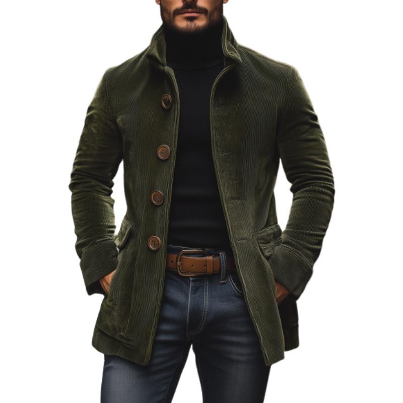 Emerson Men’s Corduroy Coat – Slim Fit Vintage Jacket with Stand Collar