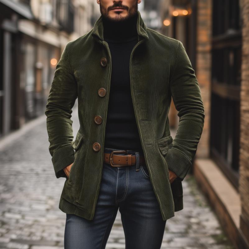 Emerson Men’s Corduroy Coat – Slim Fit Vintage Jacket with Stand Collar