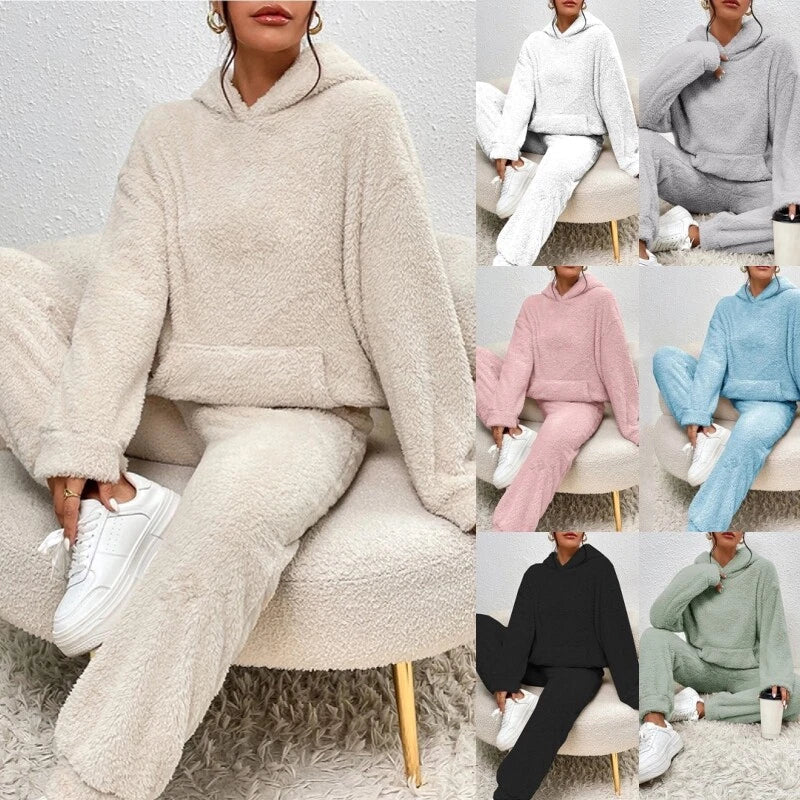 Sloane Women’s Fleece Lounge Set – Soft Hooded Winter Pyjama Set with Relaxed Fit