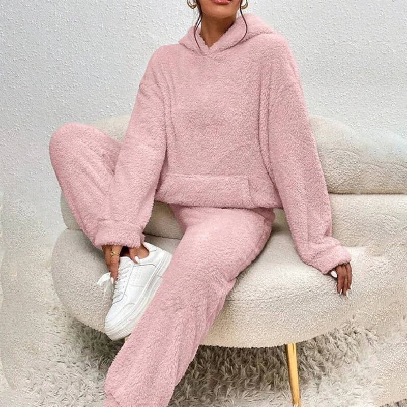Sloane Women’s Fleece Lounge Set – Soft Hooded Winter Pyjama Set with Relaxed Fit