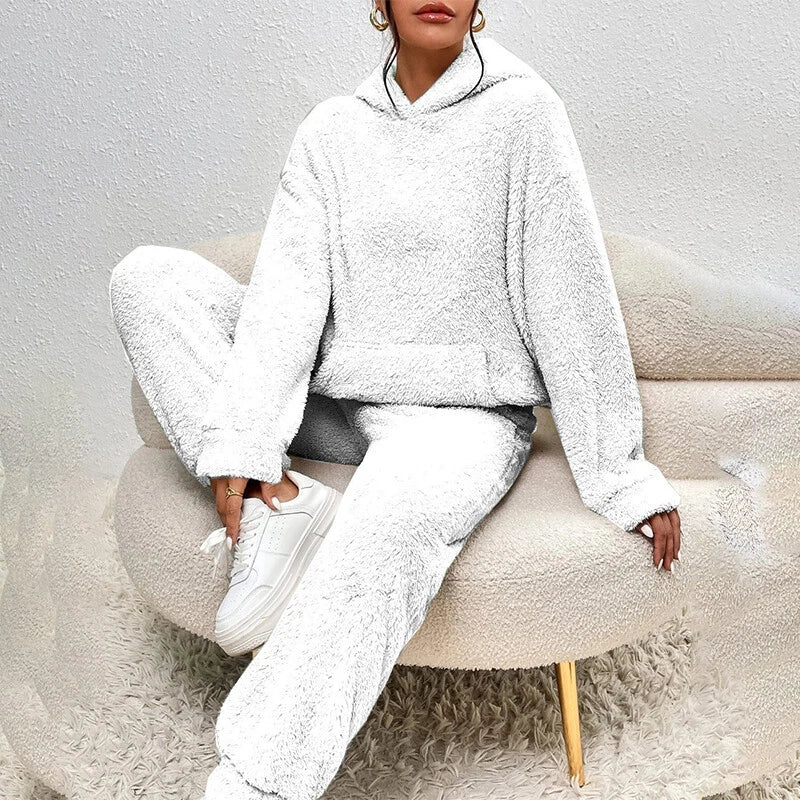 Sloane Women’s Fleece Lounge Set – Soft Hooded Winter Pyjama Set with Relaxed Fit