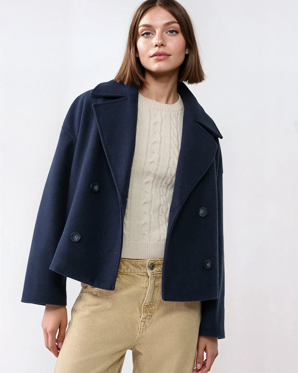 Vanessa Women’s Wool Blend Jacket – Elegant Cropped Winter Coat with Wide Lapels