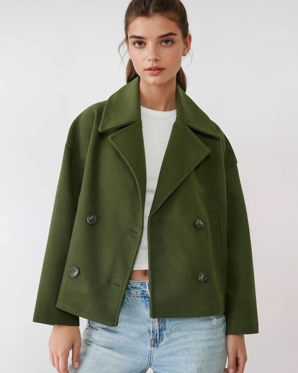 Vanessa Women’s Wool Blend Jacket – Elegant Cropped Winter Coat with Wide Lapels