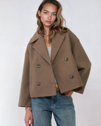 Vanessa Women’s Wool Blend Jacket – Elegant Cropped Winter Coat with Wide Lapels