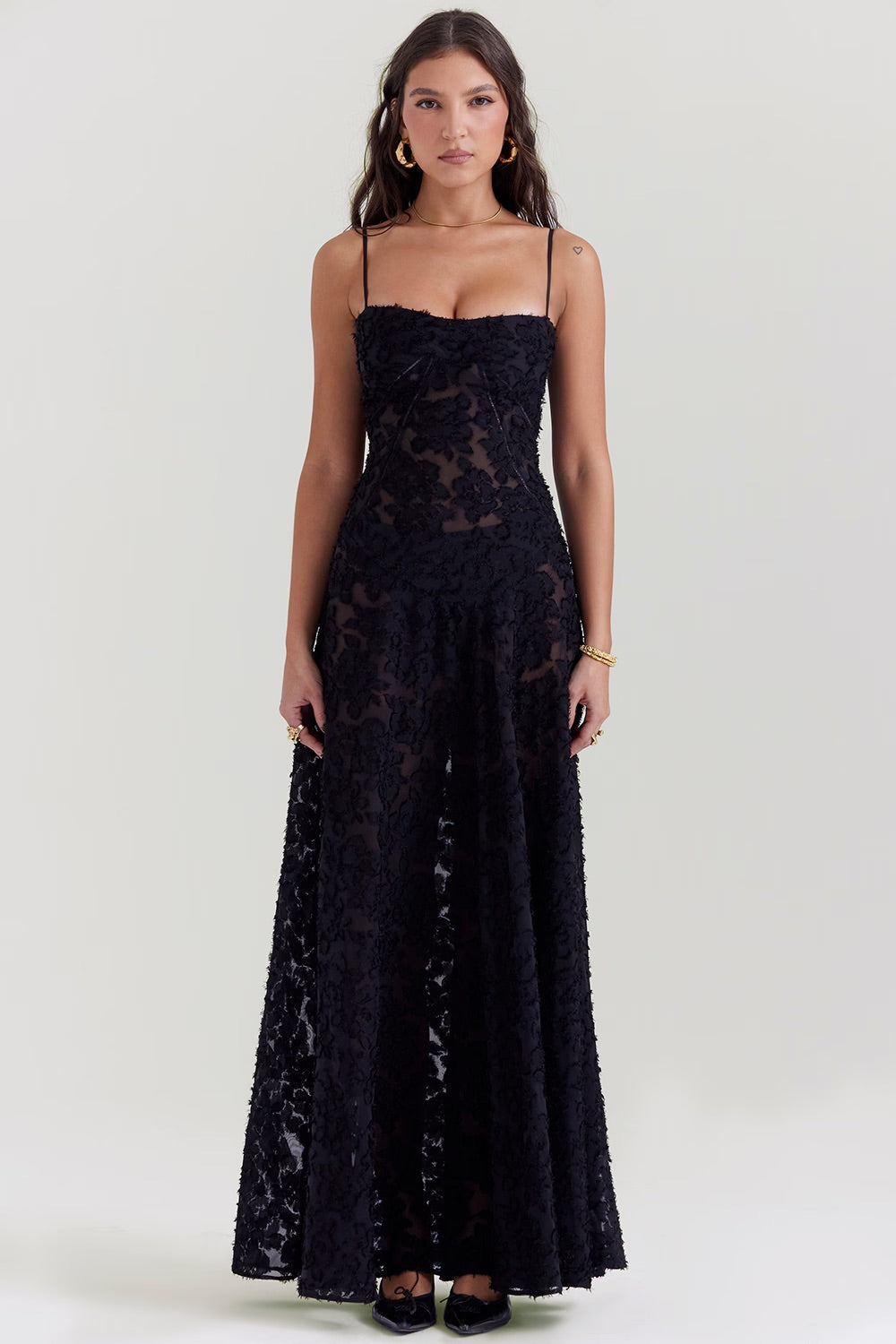 Kandace Women’s Lace Evening Dress – Sparkly Maxi Dress with Adjustable Straps