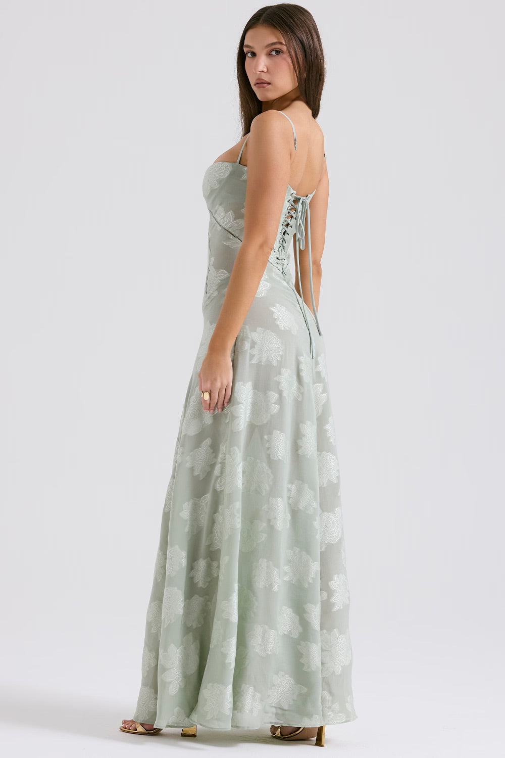 Kandace Women’s Lace Evening Dress – Sparkly Maxi Dress with Adjustable Straps
