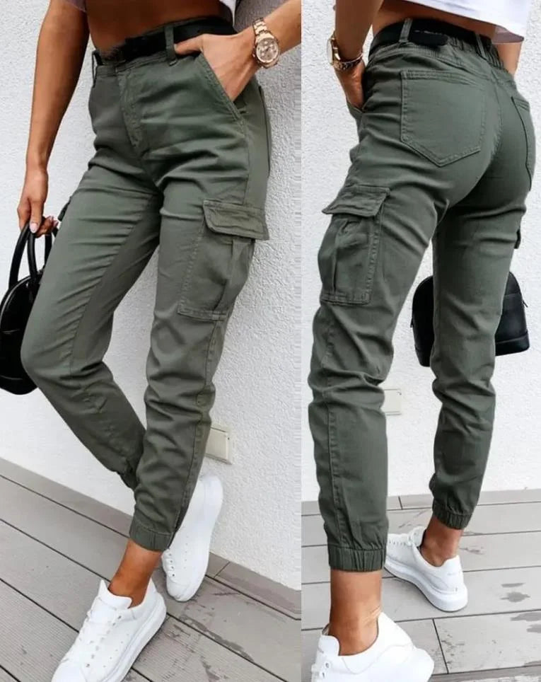 Jordyn Women’s Cargo Trousers – High Waist Utility Pants with Relaxed Tapered Fit