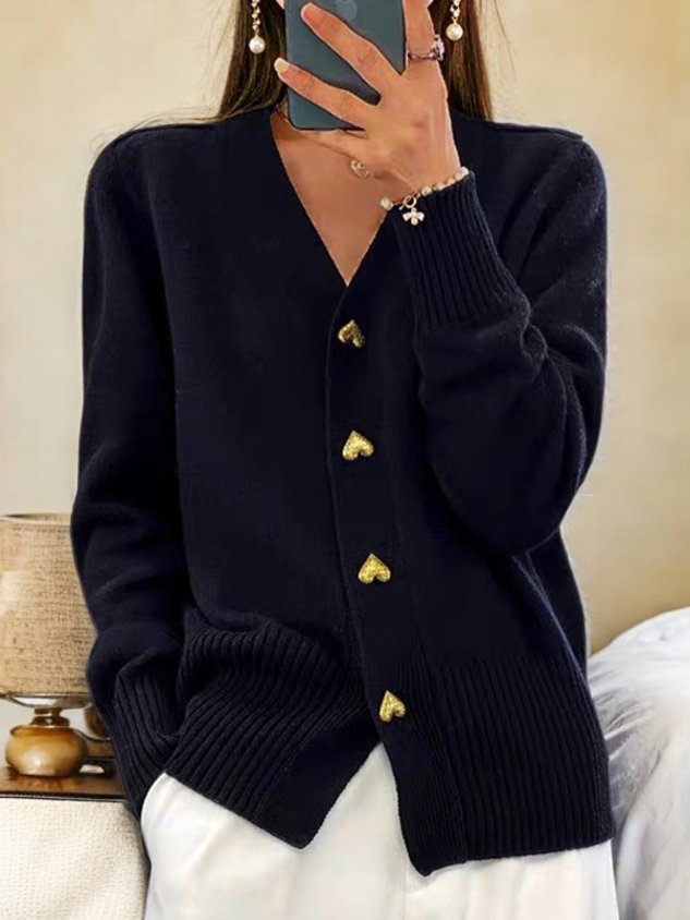 Paulina Women’s Knit Cardigan – Soft Warm Cardigan with Heart Button Details