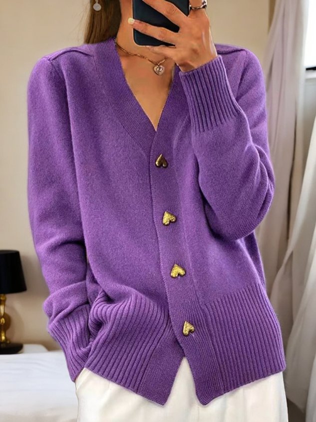 Paulina Women’s Knit Cardigan – Soft Warm Cardigan with Heart Button Details